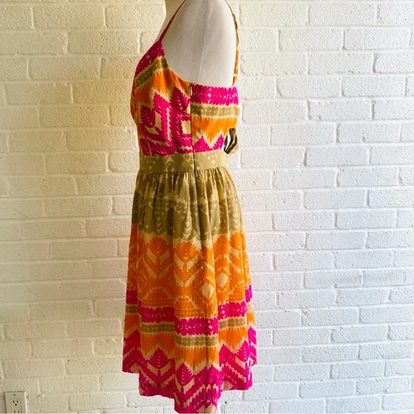 Trina Turk Silk Dress Anargosa Desert Mini Pink and Orange Patterned Size 8 - Picture 5 of 15